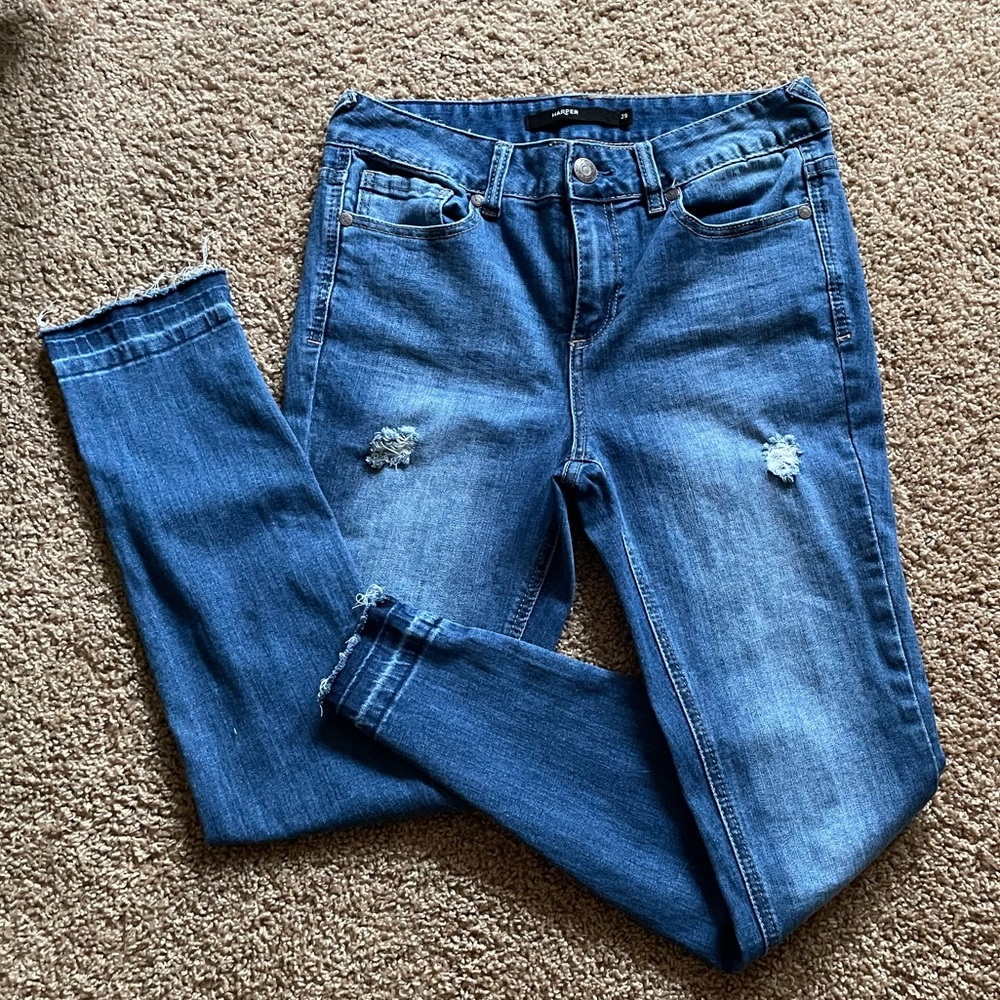 Blue Slight Frayed Skinny Jeans